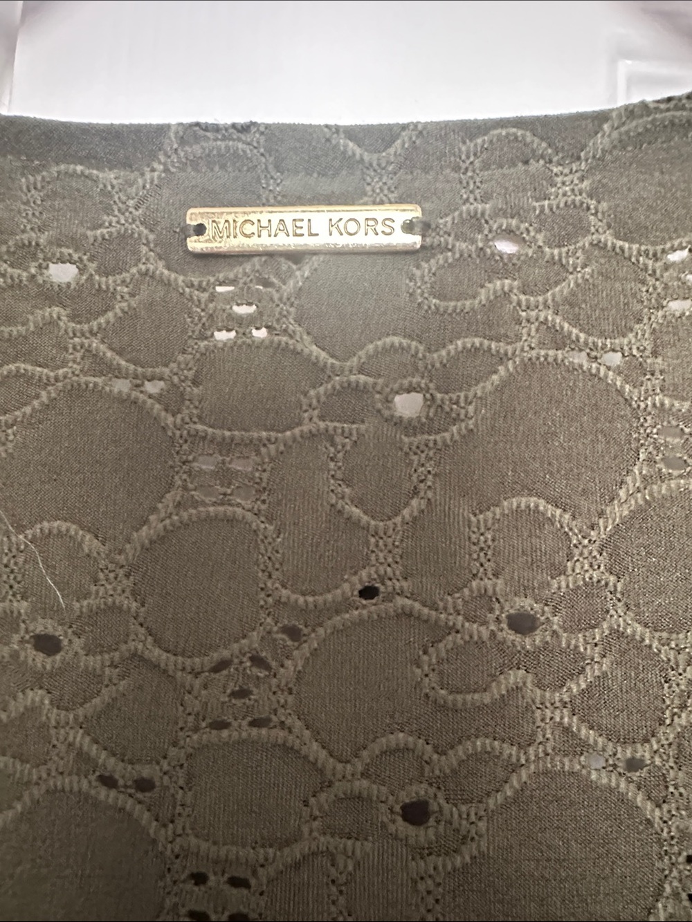 MICHAEL Michael Kors Olive Green Eyelet V-Neck Flutter Sleeve Top - Picture 6 of 6
